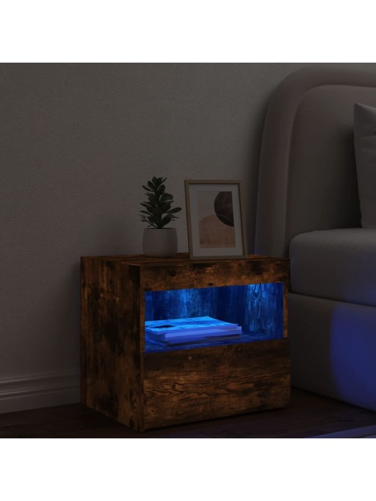 Noční stolek s LED osvětlením kouřový dub 50 x 40 x 45 cm