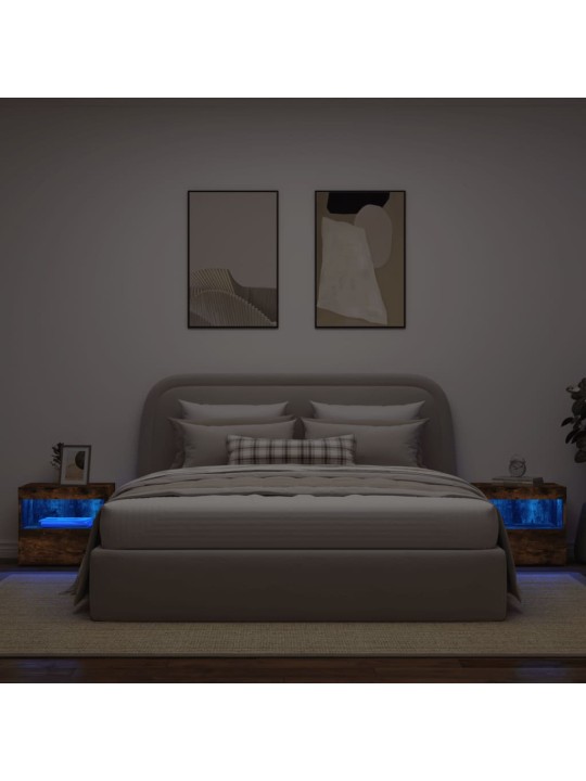 Noční stolky s LED osvětlením 2 ks kouřový dub 50 x 40 x 45 cm