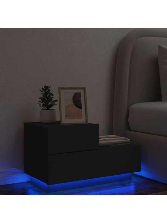 Noční stolek s LED osvětlením černý 70 x 36 x 40,5 cm