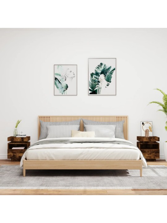 Noční stolky s LED osvětlením 2 ks kouřový dub 40x39x48,5 cm