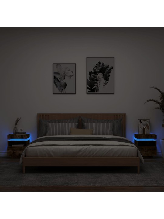 Noční stolky s LED osvětlením 2 ks kouřový dub 40x39x48,5 cm