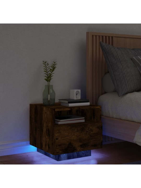 Noční stolek s LED osvětlením kouřový dub 40 x 39 x 37 cm