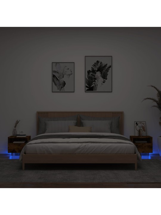 Noční stolky s LED osvětlením 2 ks kouřový dub 40 x 39 x 37 cm