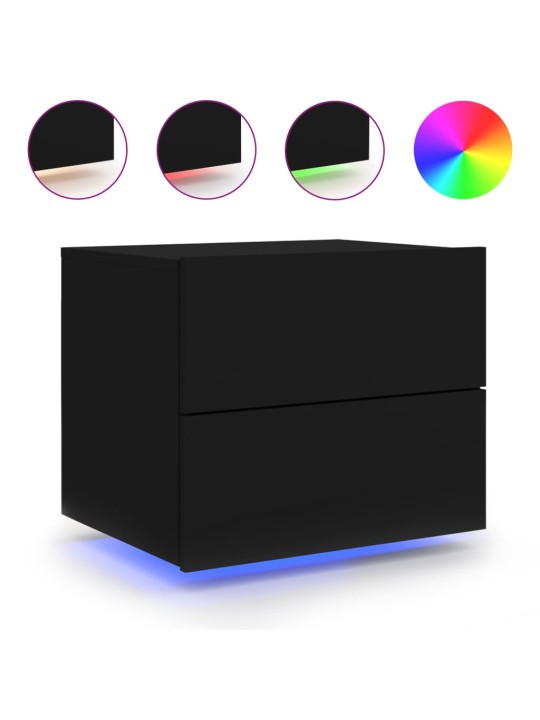 Nástěnný noční stolek s LED osvětlením černý