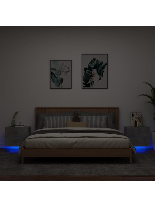 Nástěnné noční stolky s LED osvětlením 2 ks betonově šedé