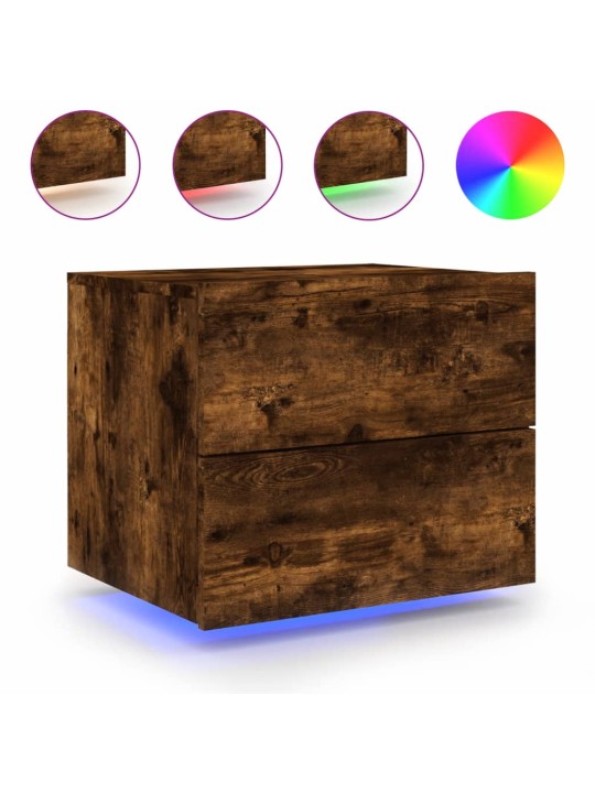 Nástěnné noční stolky s LED osvětlením 2 ks kouřový dub