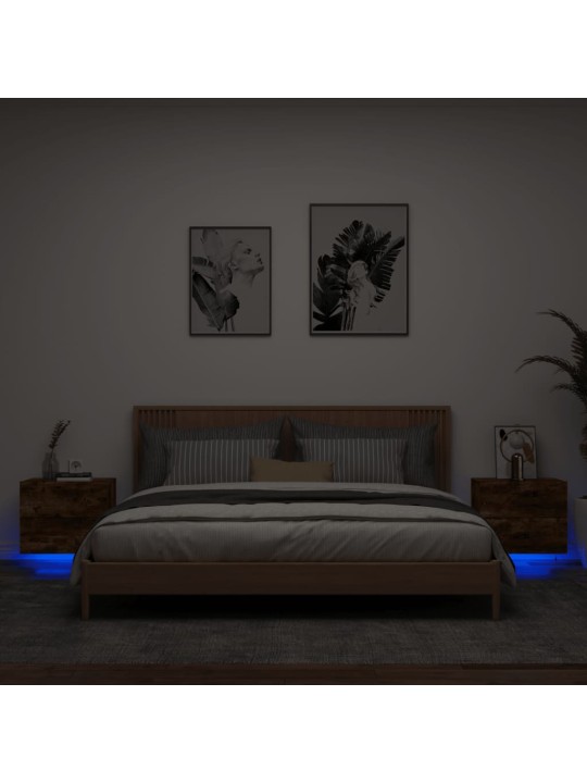 Nástěnné noční stolky s LED osvětlením 2 ks kouřový dub