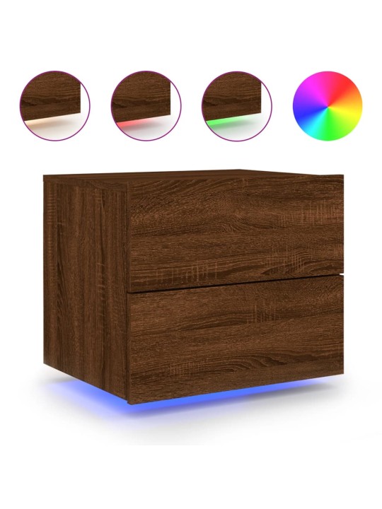 Nástěnné noční stolky s LED osvětlením 2 ks hnědý dub