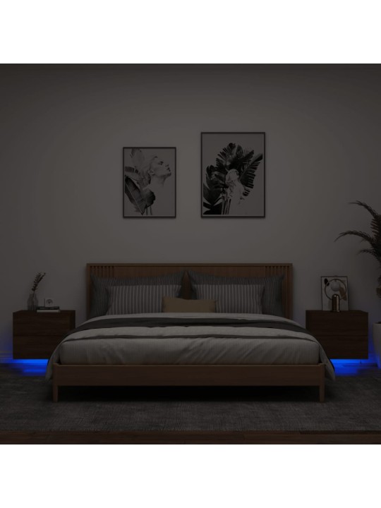 Nástěnné noční stolky s LED osvětlením 2 ks hnědý dub
