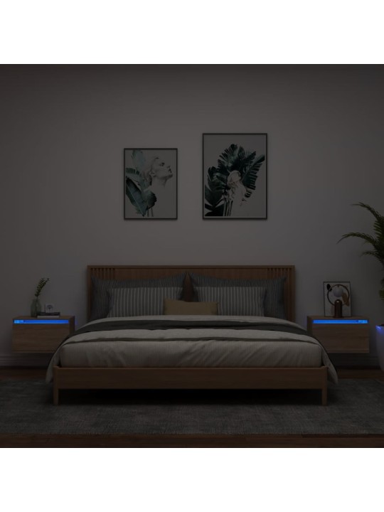 Nástěnné noční stolky s LED osvětlením 2 ks dub sonoma