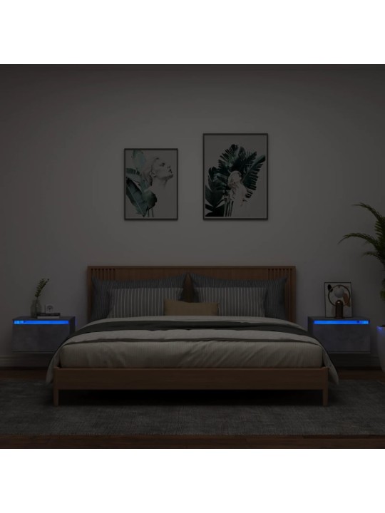 Nástěnné noční stolky s LED osvětlením 2 ks betonově šedé