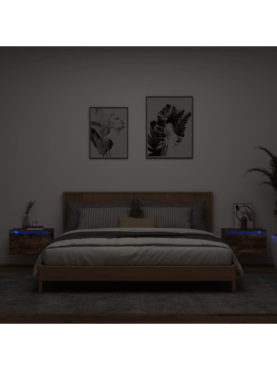 Nástěnné noční stolky s LED osvětlením 2 ks kouřový dub