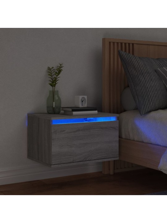 Nástěnný noční stolek s LED osvětlením šedý sonoma