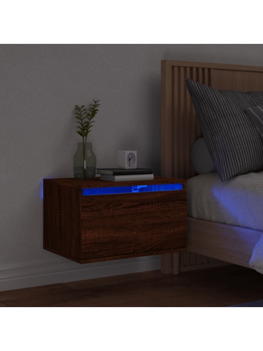 Nástěnný noční stolek s LED osvětlením hnědý dub