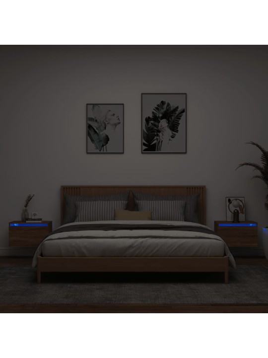Nástěnné noční stolky s LED osvětlením 2 ks hnědý dub
