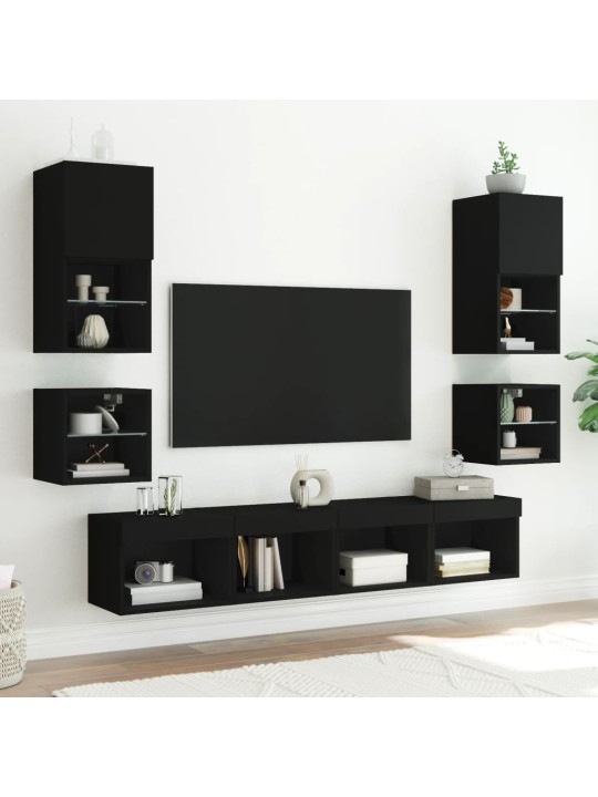 Nástěnná TV skříňka s LED osvětlením černá 30 x 28,5 x 30 cm