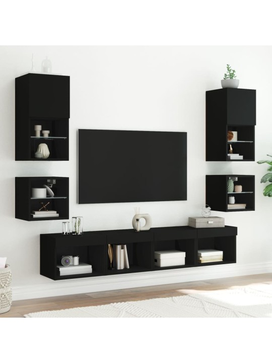Nástěnné TV skříňky s LED osvětlením 2 ks černé 30x28,5x30 cm