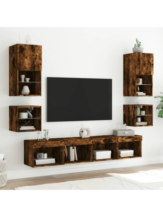 Nástěnné TV skříňky s LED 2 ks kouřový dub 30 x 28,5 x 30 cm