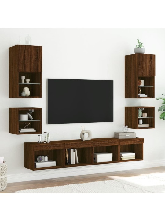 Nástěnná TV skříňka s LED osvětlením hnědý dub 30x28,5x30 cm