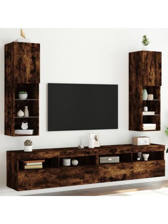 TV skříňky s LED osvětlením 2 ks kouřový dub 30,5 x 30 x 102 cm