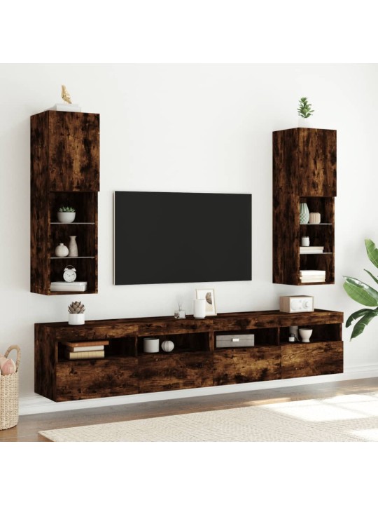 TV skříňky s LED osvětlením 2 ks kouřový dub 30,5 x 30 x 102 cm