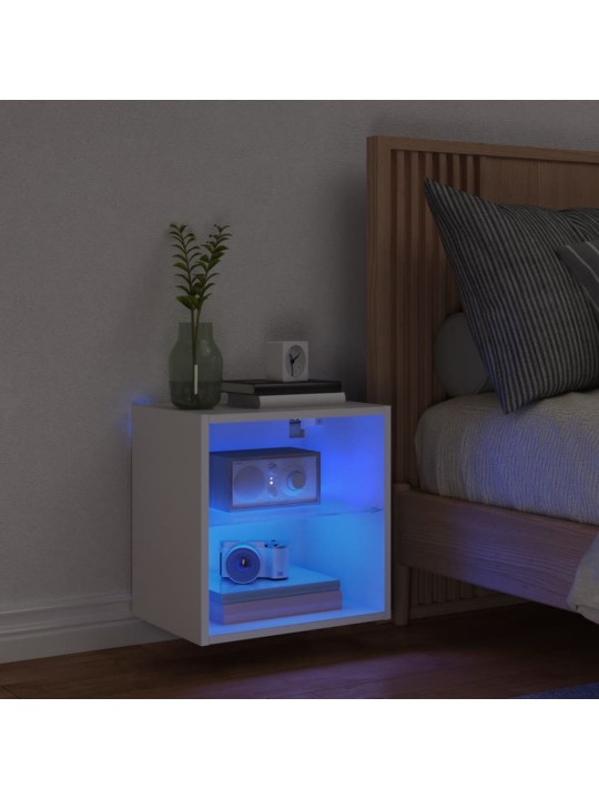 Noční stolek s LED osvětlením nástěnný bílý