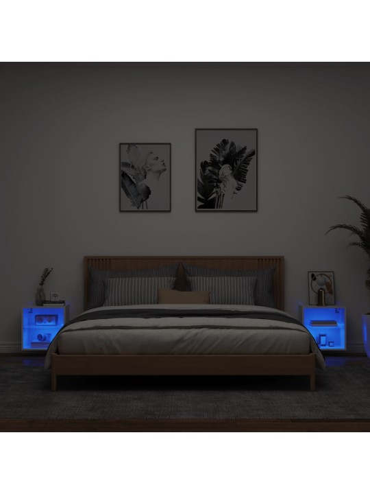 Noční stolky s LED osvětlením nástěnné 2 ks bílé