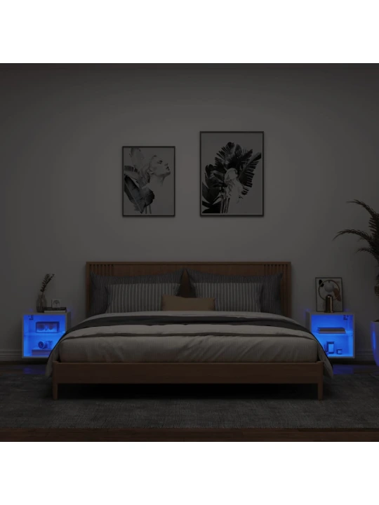 Noční stolky s LED osvětlením nástěnné 2 ks bílé