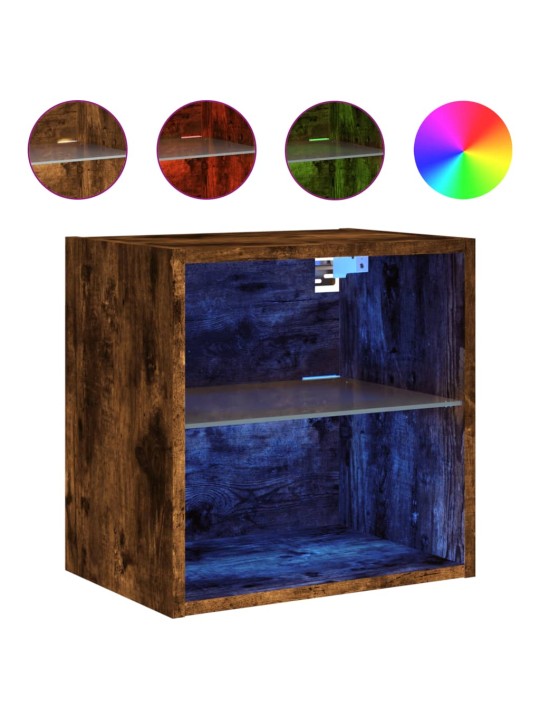 Noční stolek s LED osvětlením nástěnný kouřový dub