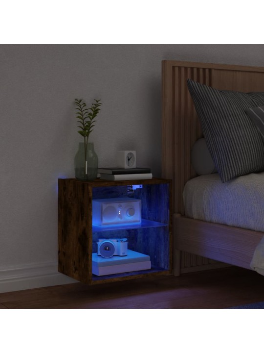 Noční stolek s LED osvětlením nástěnný kouřový dub