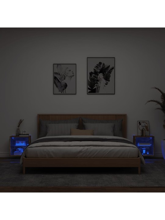 Noční stolky s LED osvětlením nástěnné 2 ks kouřový dub
