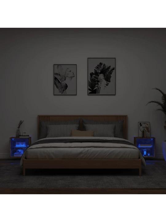 Noční stolky s LED osvětlením nástěnné 2 ks kouřový dub