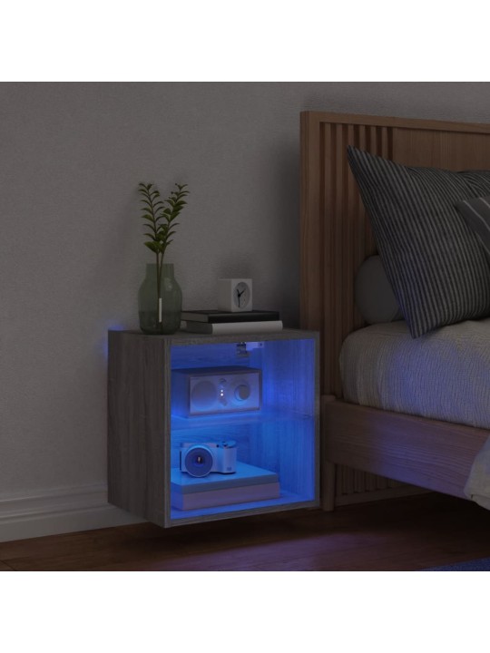 Noční stolek s LED osvětlením nástěnný šedý sonoma