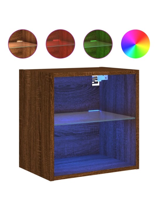 Noční stolek s LED osvětlením nástěnný hnědý dub