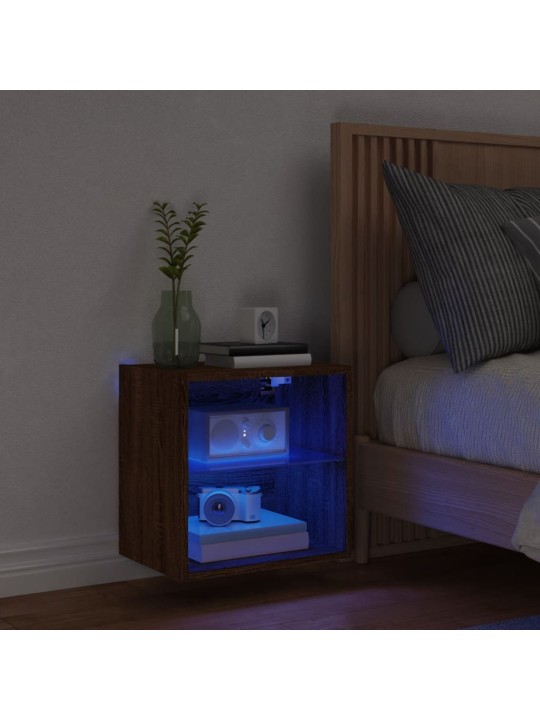 Noční stolek s LED osvětlením nástěnný hnědý dub