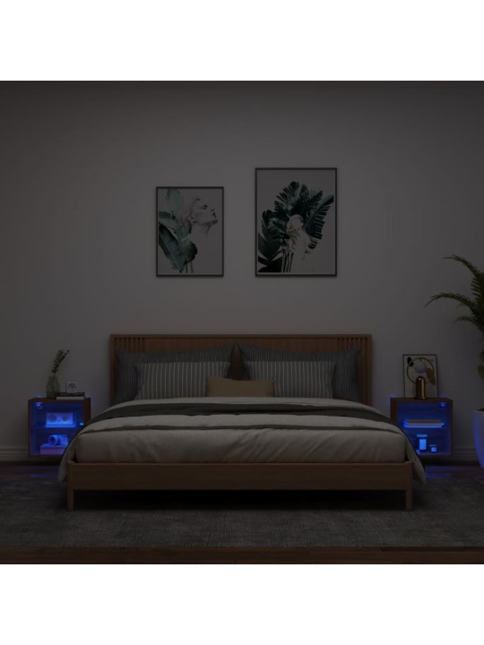 Noční stolky s LED osvětlením nástěnné 2 ks hnědý dub