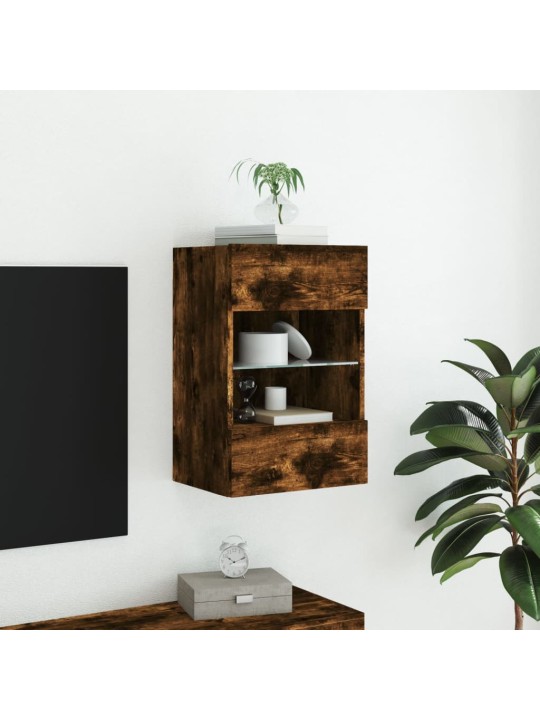 Nástěnná TV skříňka s LED osvětlením kouřový dub 40x30x60,5 cm