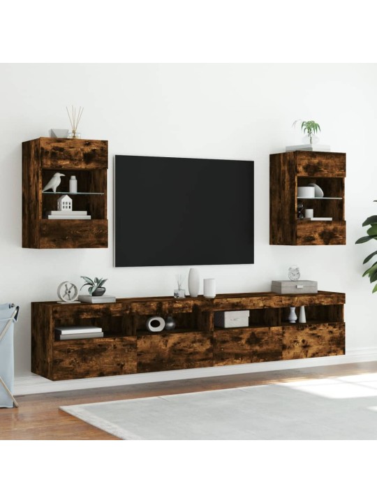 Nástěnná TV skříňka s LED osvětlením kouřový dub 40x30x60,5 cm