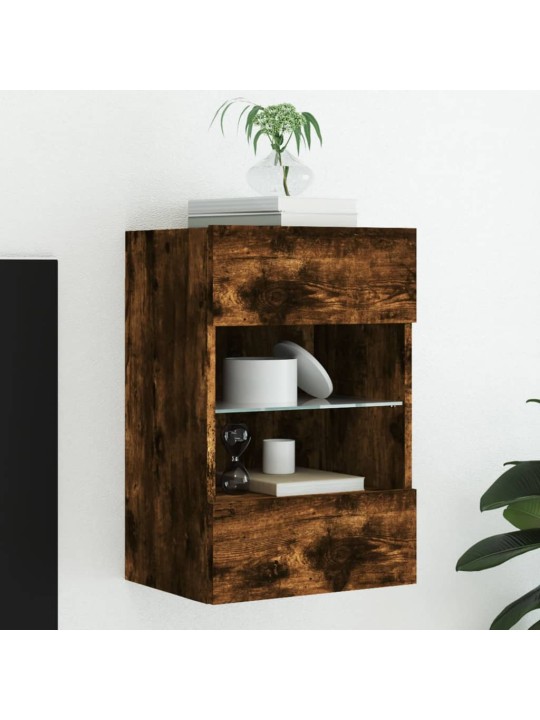 Nástěnná TV skříňka s LED osvětlením kouřový dub 40x30x60,5 cm