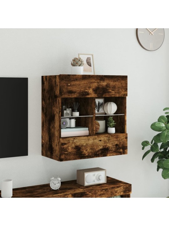 Nástěnná TV skříňka s LED osvětlením kouřový dub 58,5x30x60,5cm