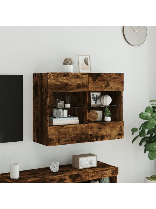 Nástěnná TV skříňka s LED osvětlením kouřový dub 78,5x30x60,5cm