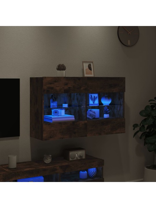 Nástěnná TV skříňka s LED osvětlením kouřový dub 98,5x30x60,5cm