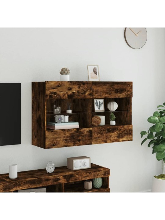 Nástěnná TV skříňka s LED osvětlením kouřový dub 98,5x30x60,5cm