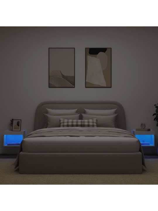 Noční stolky s LED osvětlením nástěnné 2 ks bílé