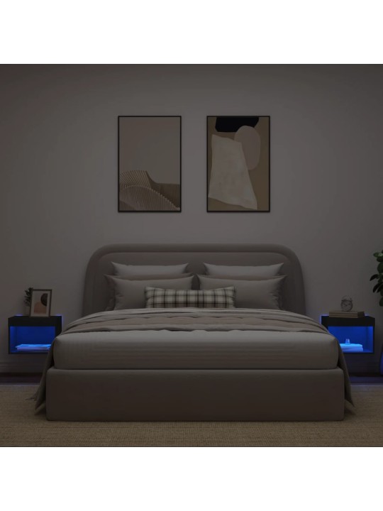 Noční stolky s LED osvětlením nástěnné 2 ks černé