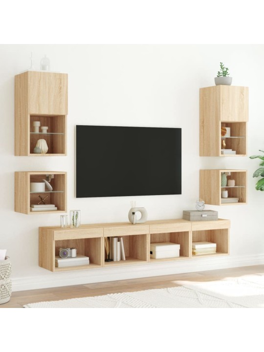 Noční stolek s LED osvětlením nástěnný dub sonoma