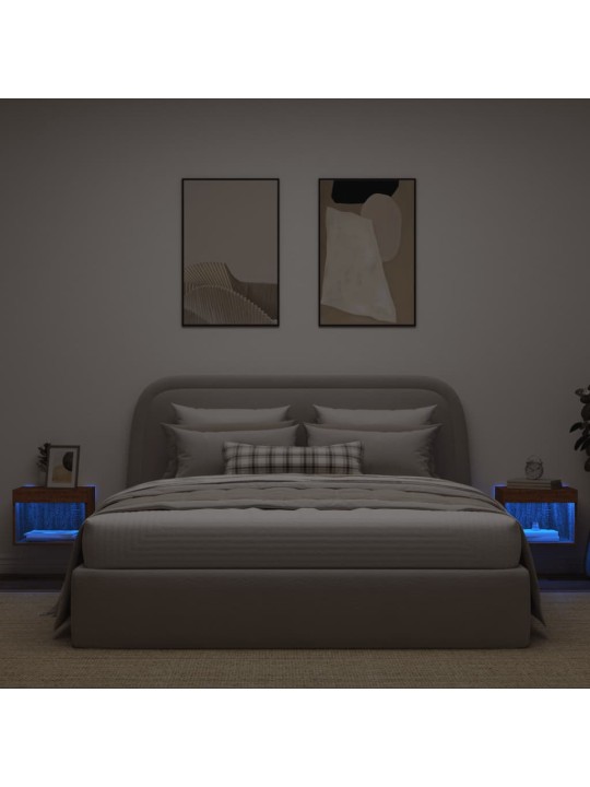 Noční stolky s LED osvětlením nástěnné 2 ks hnědý dub