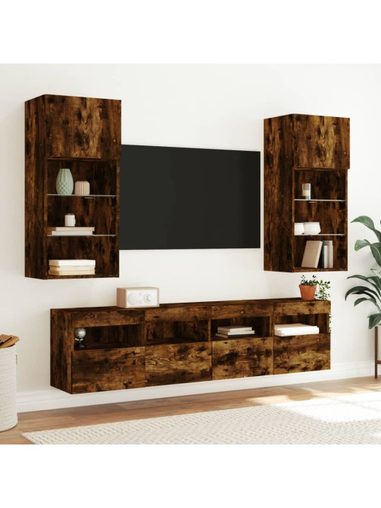 Nástěnná TV skříňka s LED osvětlením kouřový dub 40x30x40 cm