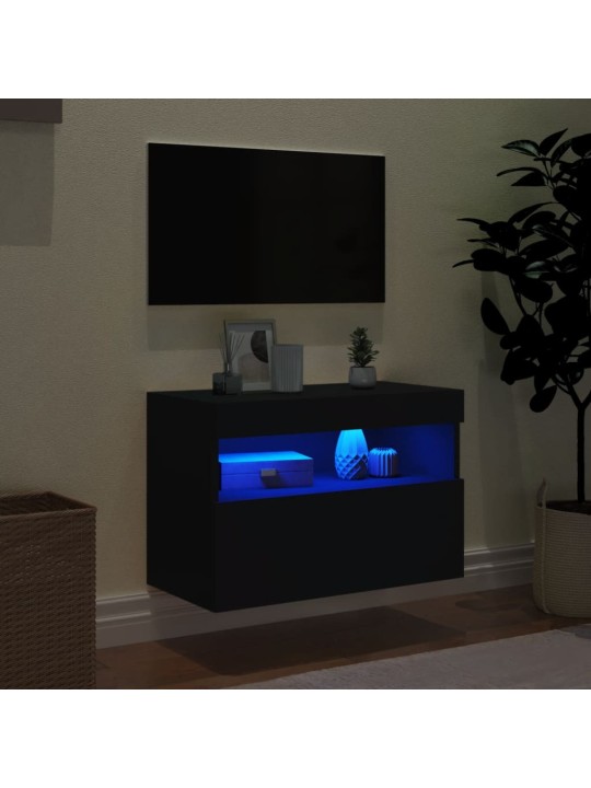 Nástěnná TV skříňka s LED osvětlením černá 60 x 30 x 40 cm