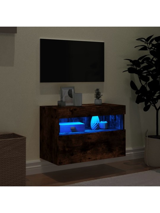 Nástěnná TV skříňka s LED osvětlením kouřový dub 60x30x40 cm